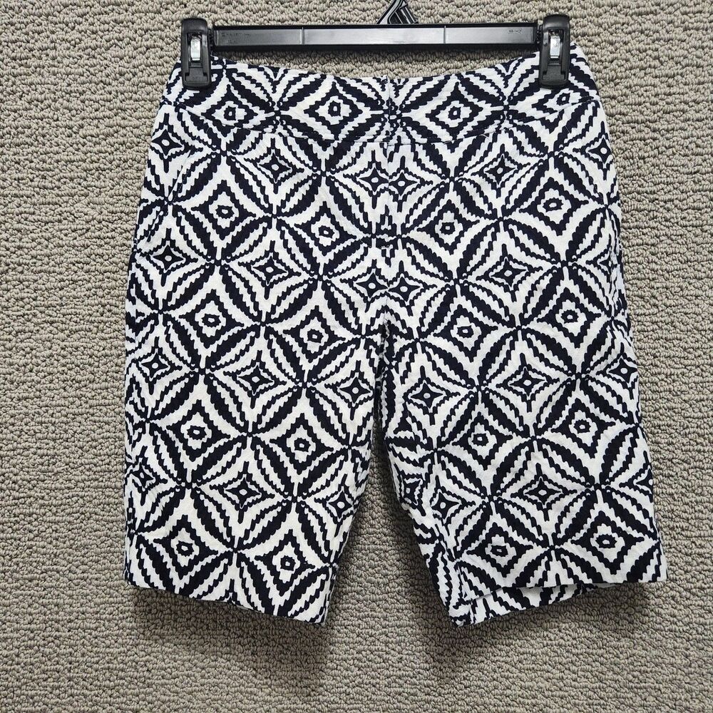 DANA BUCHMAN Women's Navy White Geometric Bermuda Shorts Size 4